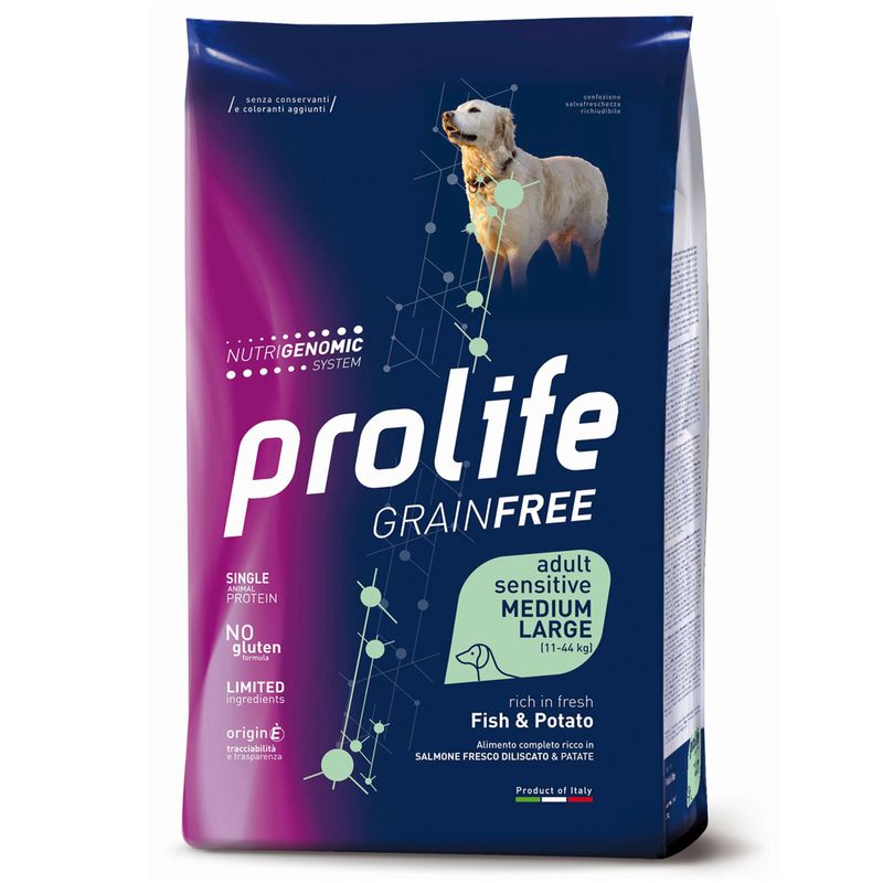Prolife Grain Free Adult Sensitive Medium/Large Pesce e Patate 10kg Prolife Grain Free Adult Sensitive Medium/Large Pesce e Patate 10kg